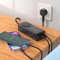 Адаптер мережевий Hoco Sharp desktop socket NS4 |1USB/2Type-C, 65W/3A, PD/QC, 4000W Socket|