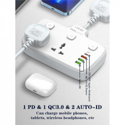 Подовжувач мережевий Ldnio SC2413 |3USB/1Type-C, 3Sockets. QC/PD, 20W/10A, EU Plug|