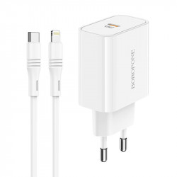Адаптер мережевий BOROFONE Type-C to Lightning cable Easy Speed single port charger BA57A |Type-C, 20W/3A, PD/QC|