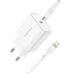 Адаптер мережевий BOROFONE Type-C to Lightning cable Easy Speed single port charger BA57A |Type-C, 20W/3A, PD/QC|