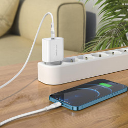 Адаптер мережевий BOROFONE Type-C to Lightning cable Easy Speed single port charger BA57A |Type-C, 20W/3A, PD/QC|