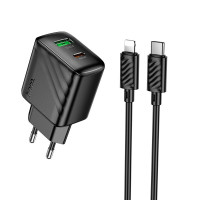 Адаптер мережевий Hoco Type-C to Lightning Cable Rico charger set CS25A |1USB/1Type-C, 20W/3A|