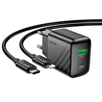 Адаптер мережевий Hoco Type-C to Lightning Cable Rico charger set CS25A |1USB/1Type-C, 20W/3A|