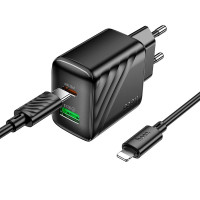 Адаптер мережевий Hoco Type-C to Lightning Cable Rico charger set CS25A |1USB/1Type-C, 20W/3A|