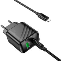 Адаптер мережевий Hoco Type-C to Lightning Cable Rico charger set CS25A |1USB/1Type-C, 20W/3A|