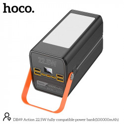 УМБ HOCO Action fully compatible power bank DB49 100000MAH |4USB/Type-C/Lightning, 22.5W/3A, PD/QC|