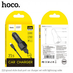 Адаптер автомобільний Hoco Lightning cable Z23 |2USB, 2.4A|