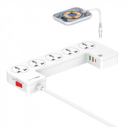 Подовжувач мережевий LDNIO Management Power Strip Box SN5310W |15W Qi/1Type-C/2USB, QC/PD, 5 Sockets, 30W/10A|