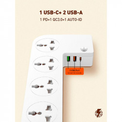 Подовжувач мережевий LDNIO Management Power Strip Box SN5310W |15W Qi/1Type-C/2USB, QC/PD, 5 Sockets, 30W/10A|