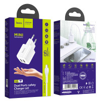 Адаптер мережевий Hoco Lightning Cable Briar dual port charger set N8 |2USB, 2.4A| (Safety Certified)