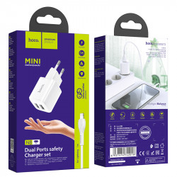 Адаптер мережевий Hoco Lightning Cable Briar dual port charger set N8 |2USB, 2.4A| (Safety Certified)