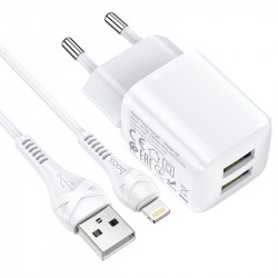 Адаптер мережевий Hoco Lightning Cable Briar dual port charger set N8 |2USB, 2.4A| (Safety Certified)
