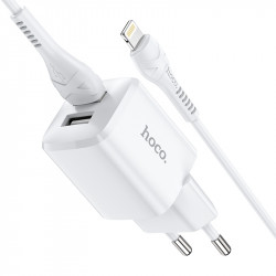 Адаптер мережевий Hoco Lightning Cable Briar dual port charger set N8 |2USB, 2.4A| (Safety Certified)