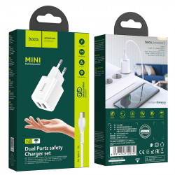 Адаптер мережевий Hoco Type-C Cable Briar dual Port charger set N8 |2USB, 2.4A| (Safety Certified)
