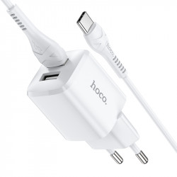 Адаптер мережевий Hoco Type-C Cable Briar dual Port charger set N8 |2USB, 2.4A| (Safety Certified)