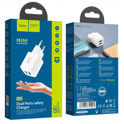 Адаптер мережевий Hoco Briar dual port charger N8 |2USB, 2.4A| (Safety Certified)