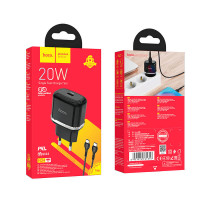 Адаптер мережевий HOCO Type-C to Type-C Cable Victorious single port charger set N24 |1Type-C, 20W/3A, PD/QC|