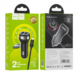 Адаптер автомобільний Hoco Micro USB Cable Superior dual port Car charger set Z40 |2USB, 2.4A|