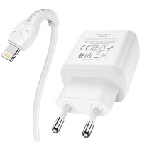 Адаптер мережевий Hoco Type-C to Lightning Cable Favor dual port N5 |1USB/1Type-C, PD20W/QC3.0, 3A| (Safety Certified)