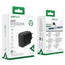 Адаптер мережевий ACEFAST GaN A29 |2Type-C, 50W/3A, PD/QC|