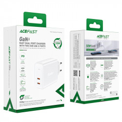 Адаптер мережевий ACEFAST GaN A29 |2Type-C, 50W/3A, PD/QC|