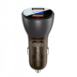 Адаптер автомобільний AceFast metal Car charger with digital display B7 |2USB, 45W/5A, PD/QC|