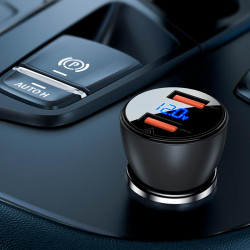Адаптер автомобільний AceFast metal Car charger with digital display B7 |2USB, 45W/5A, PD/QC|