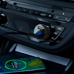 Адаптер автомобільний AceFast metal Car charger with digital display B7 |2USB, 45W/5A, PD/QC|