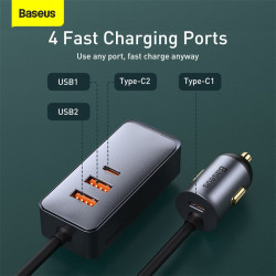 Адаптер автомобільний BASEUS Share Together PPS multi-port Fast charging Car charger with cord |2USB/2Type-C, 3A/120W, QC/PD, 1.5m| (CCBT-A0G)