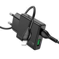 Адаптер мережевий HOCO Type-C to Lightning Delgado dual Port charger N38 |1USB/1Type-C, 20W/3A, PD/QC|