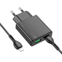Адаптер мережевий HOCO Type-C to Lightning Delgado dual Port charger N38 |1USB/1Type-C, 20W/3A, PD/QC|