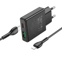 Адаптер мережевий HOCO Type-C to Lightning Delgado dual Port charger N38 |1USB/1Type-C, 20W/3A, PD/QC|