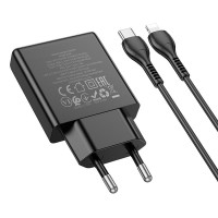 Адаптер мережевий HOCO Type-C to Lightning Delgado dual Port charger N38 |1USB/1Type-C, 20W/3A, PD/QC|