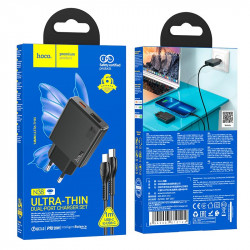 Адаптер мережевий HOCO Type-C to Type-C Delgado dual Port charger N38 |1USB/1Type-C, 20W/3A, PD/QC|