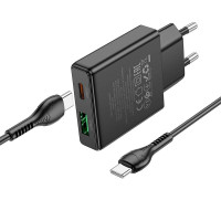 Адаптер мережевий HOCO Type-C to Type-C Delgado dual Port charger N38 |1USB/1Type-C, 20W/3A, PD/QC|