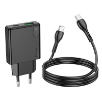 Адаптер мережевий HOCO Type-C to Type-C Delgado dual Port charger N38 |1USB/1Type-C, 20W/3A, PD/QC|