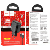 Адаптер мережевий Hoco Type-C cable rich single Port charger CS21A |1USB, 18W/3A, QC|