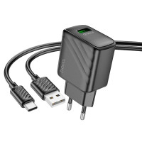 Адаптер мережевий Hoco Type-C cable rich single Port charger CS21A |1USB, 18W/3A, QC|