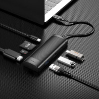 Hub адаптер HOCO Easy safe Type-C 7-in-1 multi-function converter HB43 |PD 100W/HDMI/SD, 2USB/1Type-C|