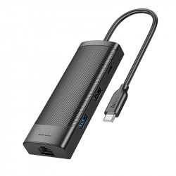 Hub адаптер HOCO Easy safe Type - C 8-in-1 multi-function converter HB44 |PD 100W/HDMI/SD, 2USB/2Type-C, RJ45|