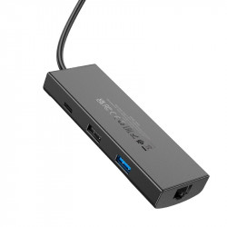 Hub адаптер HOCO Easy safe Type - C 8-in-1 multi-function converter HB44 |PD 100W/HDMI/SD, 2USB/2Type-C, RJ45|