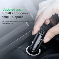 Адаптер автомобільний BASEUS Square metal |QC3.0, 2USB, 30W, 5A|