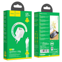 Адаптер мережевий HOCO Type-C to Lightning Cable Prestige charger set N20 |1USB/1Type-C, 20W, 3A, QC/PD|