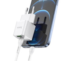 Адаптер мережевий HOCO Type-C to Lightning Cable Prestige charger set N20 |1USB/1Type-C, 20W, 3A, QC/PD|