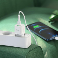 Адаптер мережевий HOCO Type-C to Lightning Cable Prestige charger set N20 |1USB/1Type-C, 20W, 3A, QC/PD|