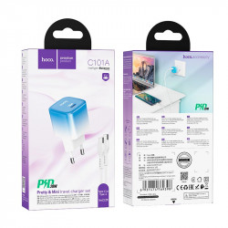 Адаптер мережевий HOCO Type-C to Type-C cable single port charge set C101A |Type-C, PD, 3A/20W|