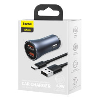 Адаптер автомобільний BASEUS Type-C cable Golden Contactor Pro Dual Quick Charger Car Charger |2USB, 5A/40W, QC| (TZCCJD-A0G)
