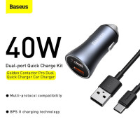 Адаптер автомобільний BASEUS Type-C cable Golden Contactor Pro Dual Quick Charger Car Charger |2USB, 5A/40W, QC| (TZCCJD-A0G)