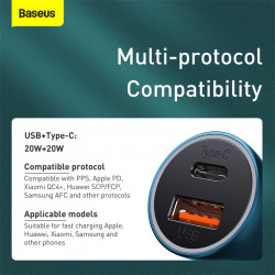 Адаптер автомобільний BASEUS Golden Contactor Pro Dual Quick Charger Car Charger |1USB/1Type-C, 5A/40W, QC/PD| (CCJD-0G)