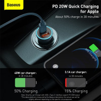 Адаптер автомобільний BASEUS Golden Contactor Pro Dual Quick Charger Car Charger |1USB/1Type-C, 5A/40W, QC/PD| (CCJD-0G)